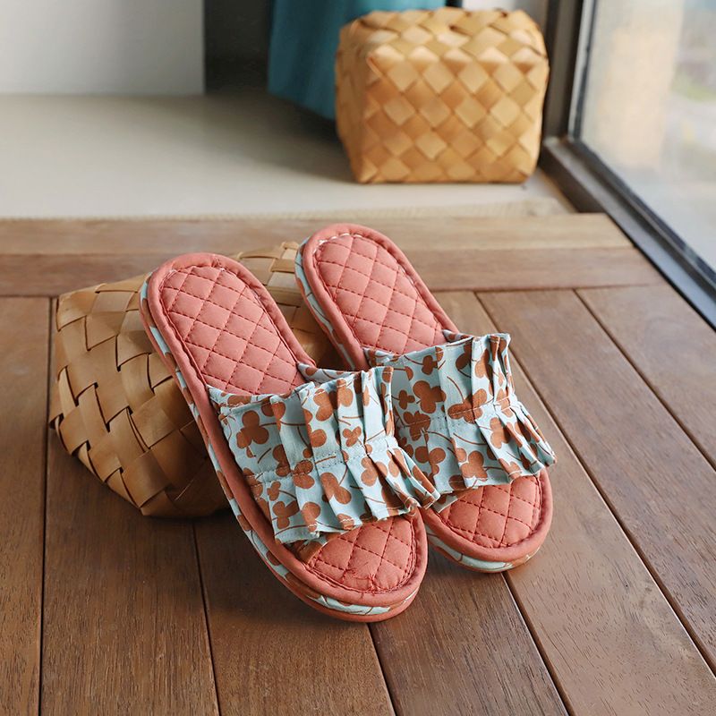 Foreign Trade Home Floral Three-Layer Thickened Pure Cotton Cloth Indoor Wooden Floor Slippers For Women_vogvips.com