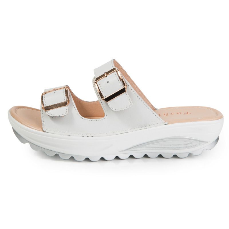 Cross-Border Plus Size Women's Summer European And American Style Double Buckle Genuine Leather Thick Sole Non-Slip_vogvips.com