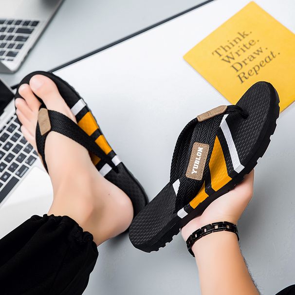 YUBLON Flip Flops For Men In Summer Wear Anti-slip Ergonomic Soft Bottom Trendy Foot-pinning Beach Sand Sand_vogvips.com