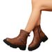 Women's Chunky Sole Boots - Retro Combat Ankle Boots With Buckle (Black/Dark Brown/Tan) - EU 35-43_vogvips.com