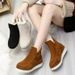 Women's Shoes Chunky Sole Round Toe Mid-Calf Boots - Winter Warm Fleece Lined Casual Slip-On Shoes With Rubber Outsole_vogvips.com