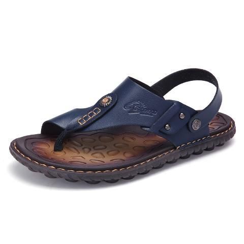 Summer Casual Beach Shoes, Anti Slip Korean Version, Trendy Leather Sandals, Flip Flops, Sandals For Men's Dual Use,_vogvips.com
