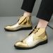High-top Golden Shoes, Stylish Pointed-toe Chelsea Niche Martin Boots, Men's British Shiny Leather Popular Shoes_vogvips.com