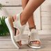 Cross-border Foreign Trade Plus-size 2024 Spring Casual Fly-knit Mesh Sports Wedge-heeled Thick-soled Sandals In Roman_vogvips.com
