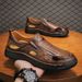Fashion Men's Retro Casual Leather Vintage Sandals Comfortable Outdoor Walking Shoes Beach Flats Hollow Out Man Sneakers_vogvips.com