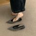 Women's French-Inspired Pointed Toe Block Heel Sandals - Elegant Open Back Mules In Black, Beige, Silver, And Leopard Print Pointed Toe Shoes._vogvips.com
