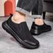 Euro Step Casual For Men Summer Hollow Out Cloth Slip-On Black Walking Soft Sole Lightweight Sports Running Shoes_vogvips.com