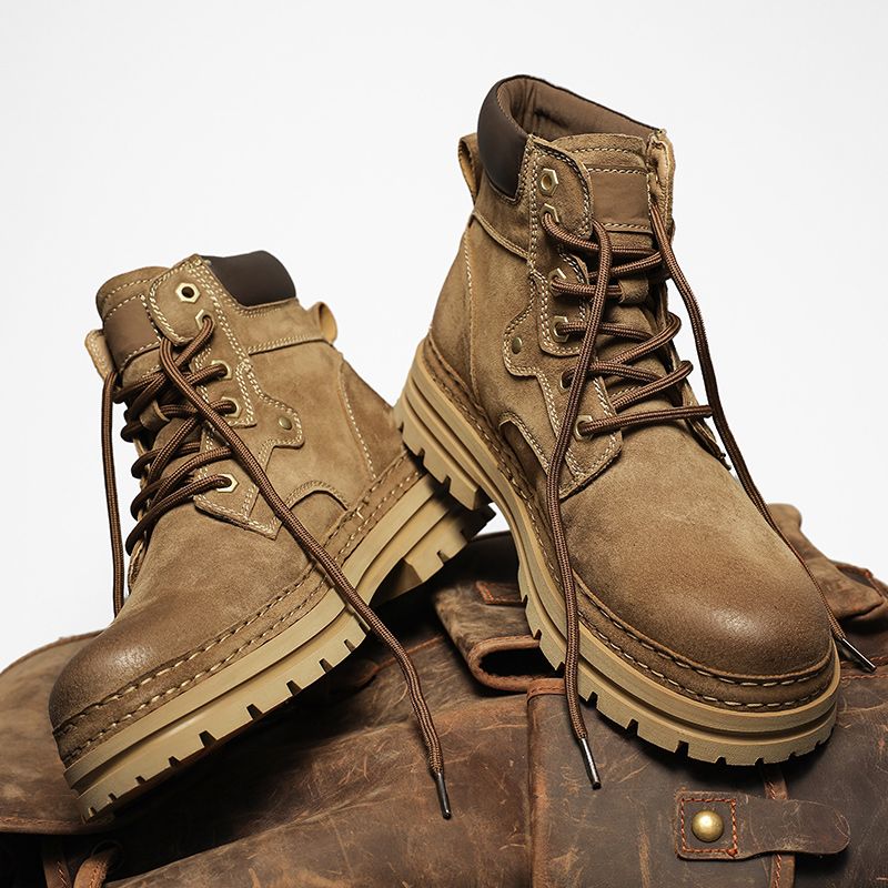 European Warm Series Men's Martin Winter British Style American Brown Leather With Fleece Cotton Shoes Workwear Large Toe Boots_vogvips.com