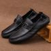 Summer Men's Lazy Leather Sh, Fashionable And Simple Flat Heel Loafers, Layered Cowhide Soft Soled Business Casual_vogvips.com