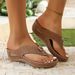 New Plus Size Wedge Heel Clip Toe Sandals Style Beach Women's Slippers_vogvips.com
