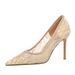 1963-7 European And American Style Sexy Party High-end Stiletto Ultra-high Heel Women's Lace Mesh Pointed Toe Shallow_vogvips.com