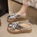 Hollowed-out Breathable Silver Thick-soled Closed-toe Slip-on Mules Women, Suitable For Pairing With Skirts, Summer_vogvips.com