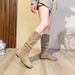2025 Autumn New Women's Long Round Toe Pleated Slouch With Hidden Wedge Soft Sole Suede Over-the-Knee High Boots_vogvips.com