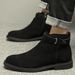 Chelsea Boots Men's Zipper Heightening Short Boots Men's Korean Version Medium-top Style High-top Men's Leather Boots_vogvips.com