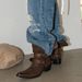 Mooreyu Brown Pointed Toe Short For Women Genuine Leather Embroidered Western Cowboy Vintage Wasteland Style Mid-Calf_vogvips.com