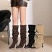 858-11 Stiletto Heel Pointed Toe Pleated Stacked Women's Long Wide Shaft Over-the-Knee High Riding Boots_vogvips.com