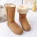 Autumn And Winter Long Snow Boots For Women Thick Bottom Flat Heel Sheepskin Fur One Piece High Top Plus Velvet Thick Warm Cotton Boots Winter Boots_vogvips.com