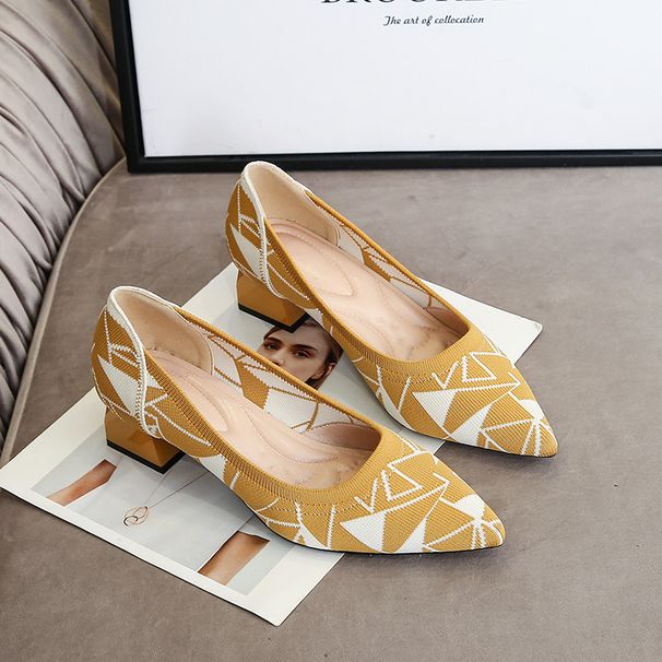Princess Single Shoes Cross-Border Trade Leopard Print Fly Weave Pointed Toe Chunky Heel Shallow Mouth Mid-Heel Woven_vogvips.com