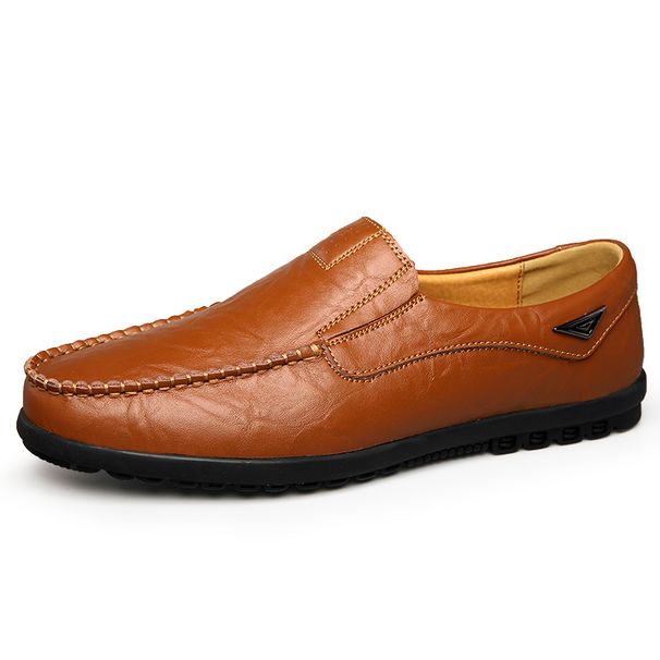 Euro Step Plus Size Men's Casual Leather Cowhide Soft Sole Breathable Slip-On Loafers Handmade Driving Shoes Men 47_vogvips.com