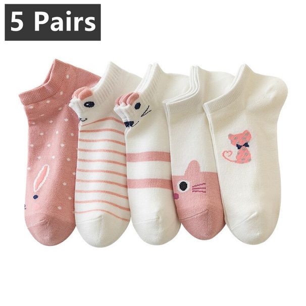 5 Pairs Womens Kitty Crew Short Creative Printing Socks Cartoon Cute Kitten Ankle Sock_vogvips.com