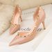 899-43 Korean Style Fashion V Brand Studded Stiletto High Heels Slimming Shallow Mouth Pointed Toe Sexy Side Hollow_vogvips.com