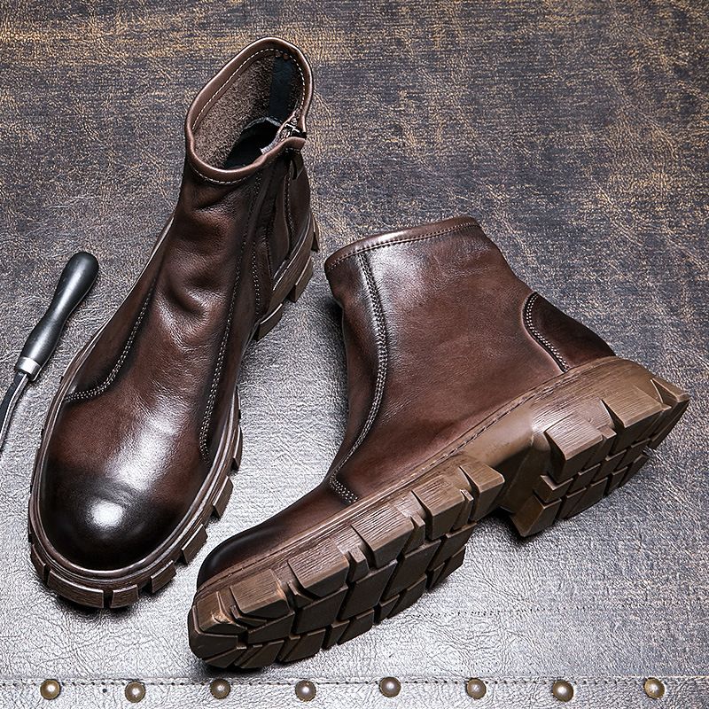 European Warm Series New Fleece-Lined For Men High-Top Leather Shoes British Men's Martin Trendy Motorcycle Boots_vogvips.com