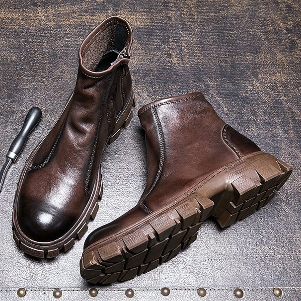 European Warm Series New Fleece-Lined For Men High-Top Leather Shoes British Men's Martin Trendy Motorcycle Boots_vogvips.com