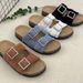 Women's Shoes Ethnic Style Double Buckle Diamond Buckle Cork Slippers Thick Soled Sandals And Slippers_vogvips.com