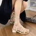 Apricot-colored Roman Sandals With Straps For Women, Summer Mid-heel, Trendy New Fashion, Fairy-style, Elegant, European_vogvips.com