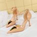 8323-K55 Pointed Sandals For Women, Hollow One Button Metal Buckle High-heeled Shoes, Thin Heels, Patent Leather Shiny_vogvips.com