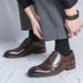Euro Step Men's Brogue Leather Business Formal Casual Autumn Breathable Carved Oxford Wedding Pointed Derby Shoes_vogvips.com