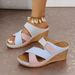 Velcro Color Matching Thick Sole Wedge Sandals Women's New Arrival Cross One-line Fish Mouth Plus Size Slippers_vogvips.com