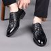 British Style Autumn For Men Genuine Men's Top Layer Cowhide Soft Pointed Business Formal Alligator Pattern Brown_vogvips.com
