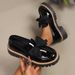 Women's plus Size Slip-On Leather Shoes Platform Low Top Bow Detail Spring Style Size 43_vogvips.com