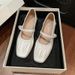 French Silver Pleated Middle Heel Mary Jane Shoes Women's One-word Buckle With Soft Leather Light Mouth Thick Heel High Heels_vogvips.com