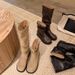 Su Yinyin Same Korean Blogger~ Round Toe Pleated Buckle Strap Chunky Heel Slouch Mid-Calf Long Boots For Women Autumn_vogvips.com