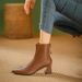 Slim-fit French-style Pointed-toe White High-heeled Ankle Boots For Women, Chunky Heel, 2025 Mid-calf Boots For Women, Mid-heel Wh_vogvips.com