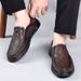 Hollow Out Shoes For Summer Breathab Business Genuine Ather Casual Round Toe, Midd-aged Men's One Gged Shoes,_vogvips.com