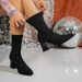 Women's Plus Size High Heel Fashion Wool Boots Autumn/Winter Lightweight Flyknit Chunky Heel Pointed Toe Elastic Closure Black PU Suede_vogvips.com