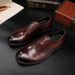 Plus-size leather shoes Business dress shoes men's British vintage washed horse shoes wedding shoes_vogvips.com