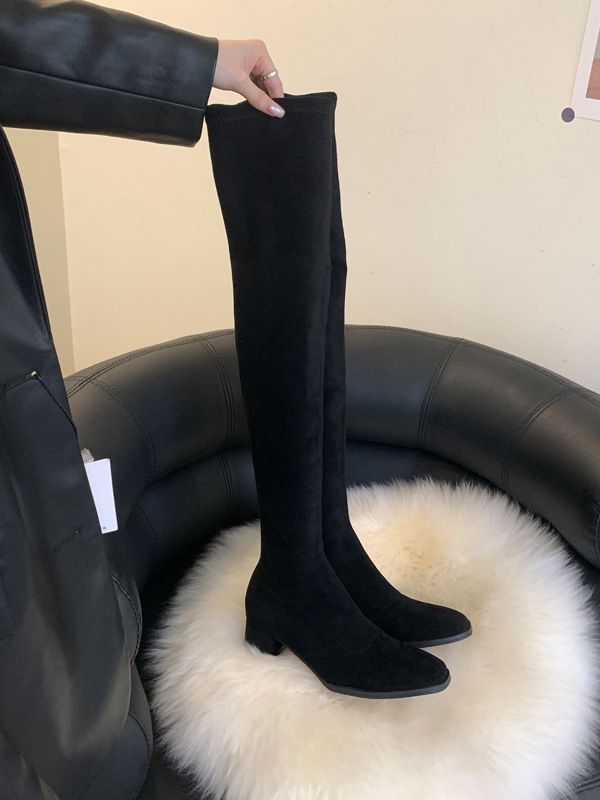 Shop Owner Recommended 5050 Square Toe Chunky Over-the-Knee High Heel Autumn Winter Elastic Slimming Women's Sock Boots_vogvips.com