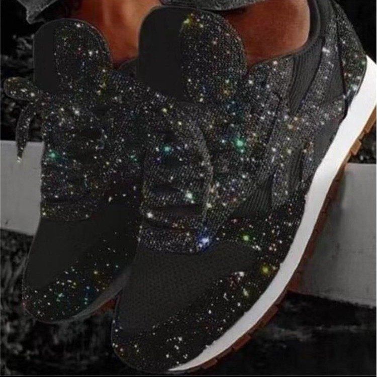 2026 Front Lace Up Sequined Flat Bottomed Oversized Women's Casual Single Shoes Women_vogvips.com