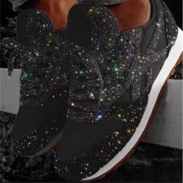 2026 Front Lace Up Sequined Flat Bottomed Oversized Women's Casual Single Shoes Women_vogvips.com
