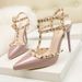 9616-56 European And American Style Sexy Nightclub High Heels Patent Leather Metal Rivets Sexy Nightclub Women's Shoes Roman Sandals_vogvips.com