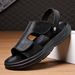 New Mens Slippers Handmade Summer Sandals Men Breathable Leather Slides Man Outdoor Antiskid Beach Shoes Comfy Half Drag_vogvips.com