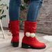 Plus Size Women's Fashion Boots Autumn Chunky Heel Mid Calf Suede Slouch With Pom Pom Pleated Detail_vogvips.com