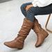 Women's Knee High Boots Round Toe Stacked Fold Flat Heel Western Riding Boots Winter Fashion Light Luxury Comfort Slouch High Riding Boots_vogvips.com
