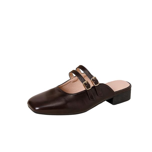 Cro-border Foreign Trade French-tyle Women' Mule 2026 New Model Quare-toed Lip-on Outdoor Chunky Heel Mule_vogvips.com