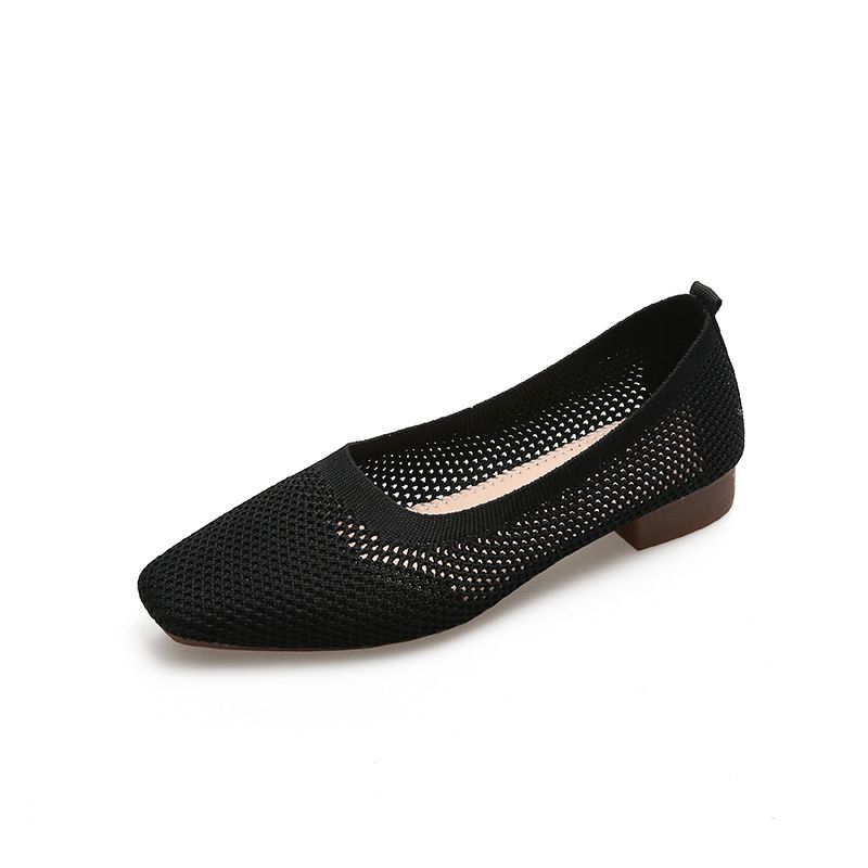 Women's spring and summer new style mid-heel flying woven shallow mouth breathable one-step woven grandma shoes_vogvips.com