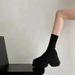 Plus 2023 New Thick Knitted Women High Heel Two-Way Stretch Wool Cotton Boots Size 42_vogvips.com